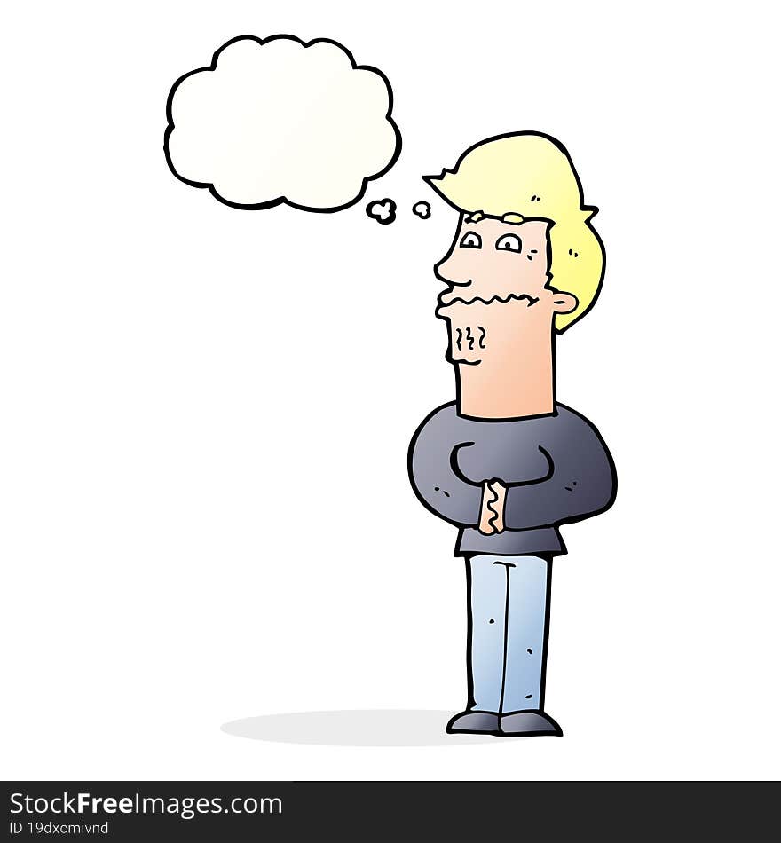 cartoon nervous man with thought bubble