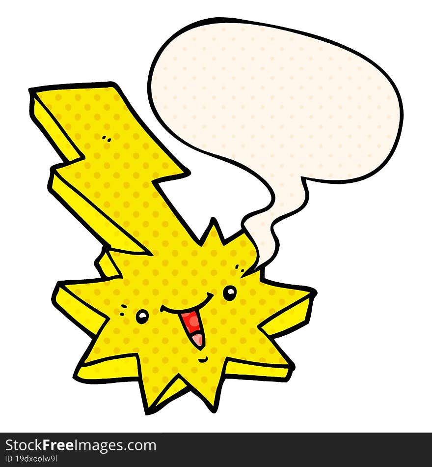 cartoon lightning strike and speech bubble in comic book style