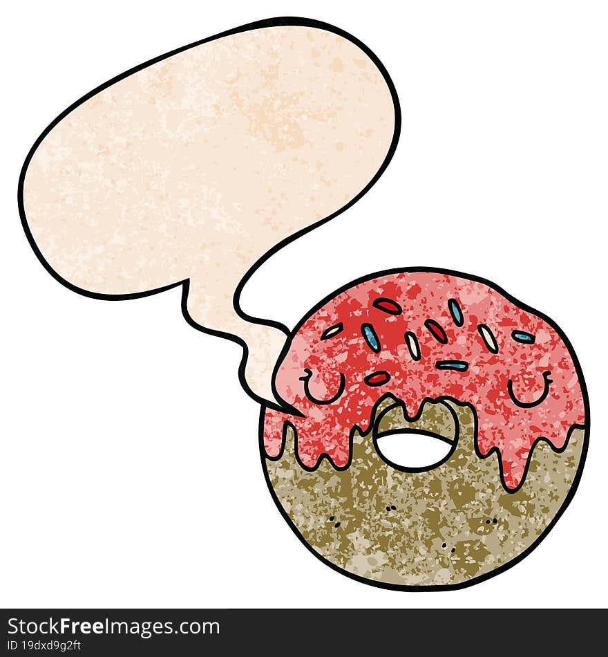 cartoon donut and speech bubble in retro texture style