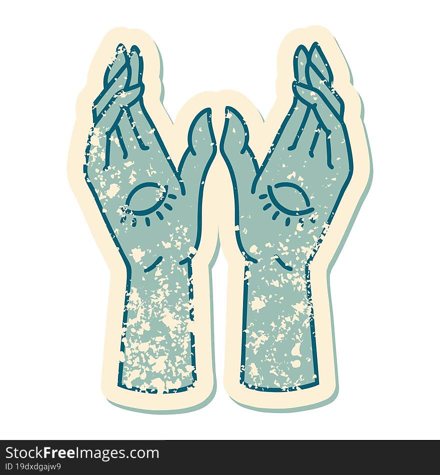 iconic distressed sticker tattoo style image of mystic hands. iconic distressed sticker tattoo style image of mystic hands