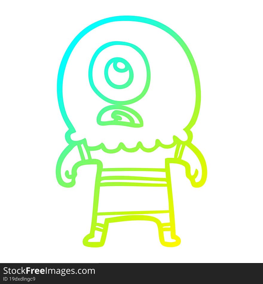 cold gradient line drawing of a cartoon cyclops alien spaceman