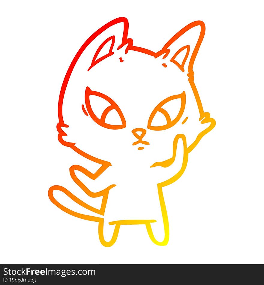 warm gradient line drawing confused cartoon cat