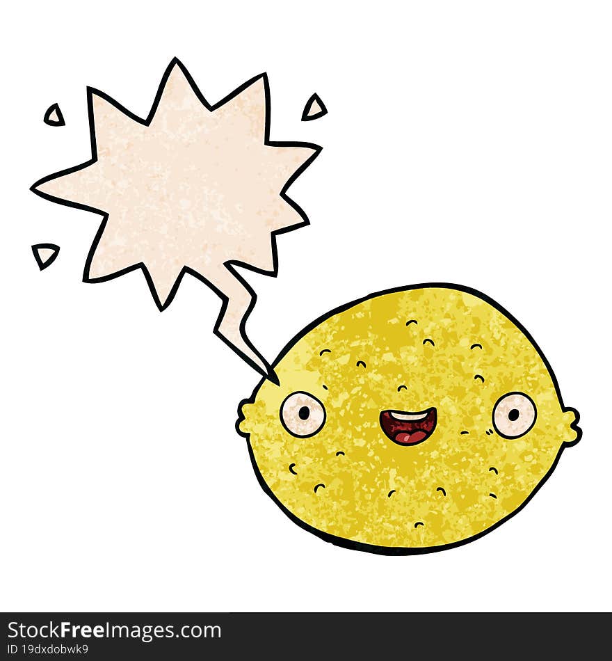 Cartoon Lemon And Speech Bubble In Retro Texture Style