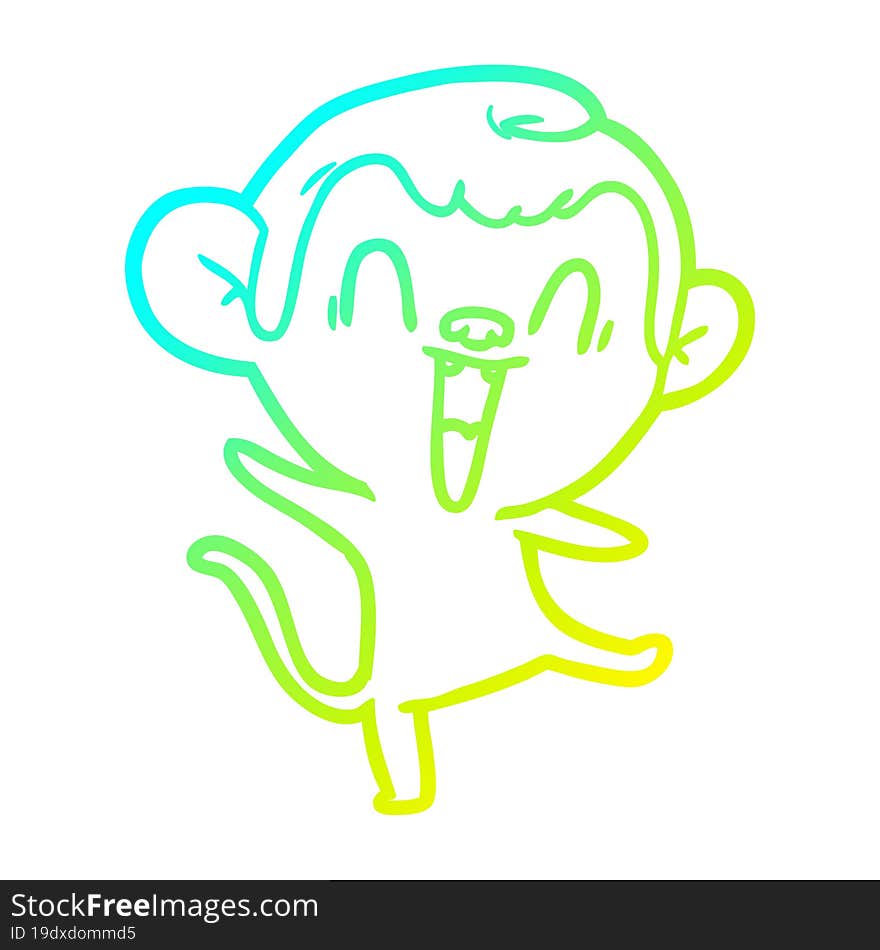 cold gradient line drawing of a cartoon laughing monkey