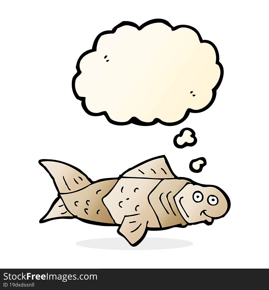 cartoon funny fish with thought bubble