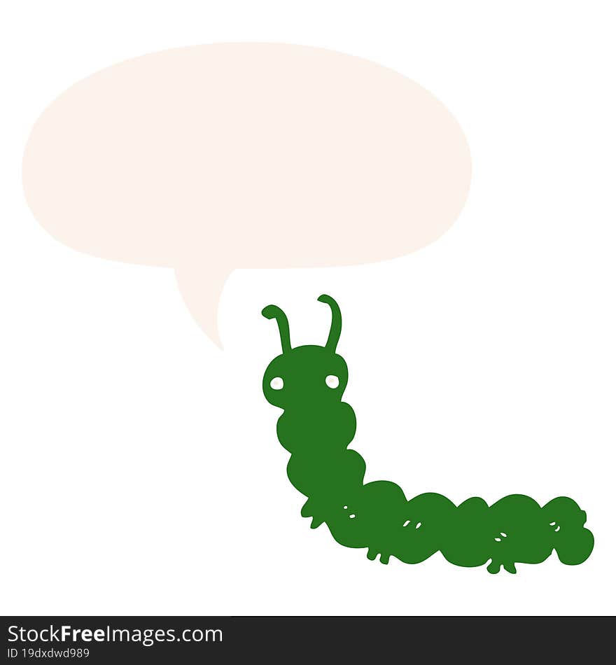 cartoon caterpillar and speech bubble in retro style