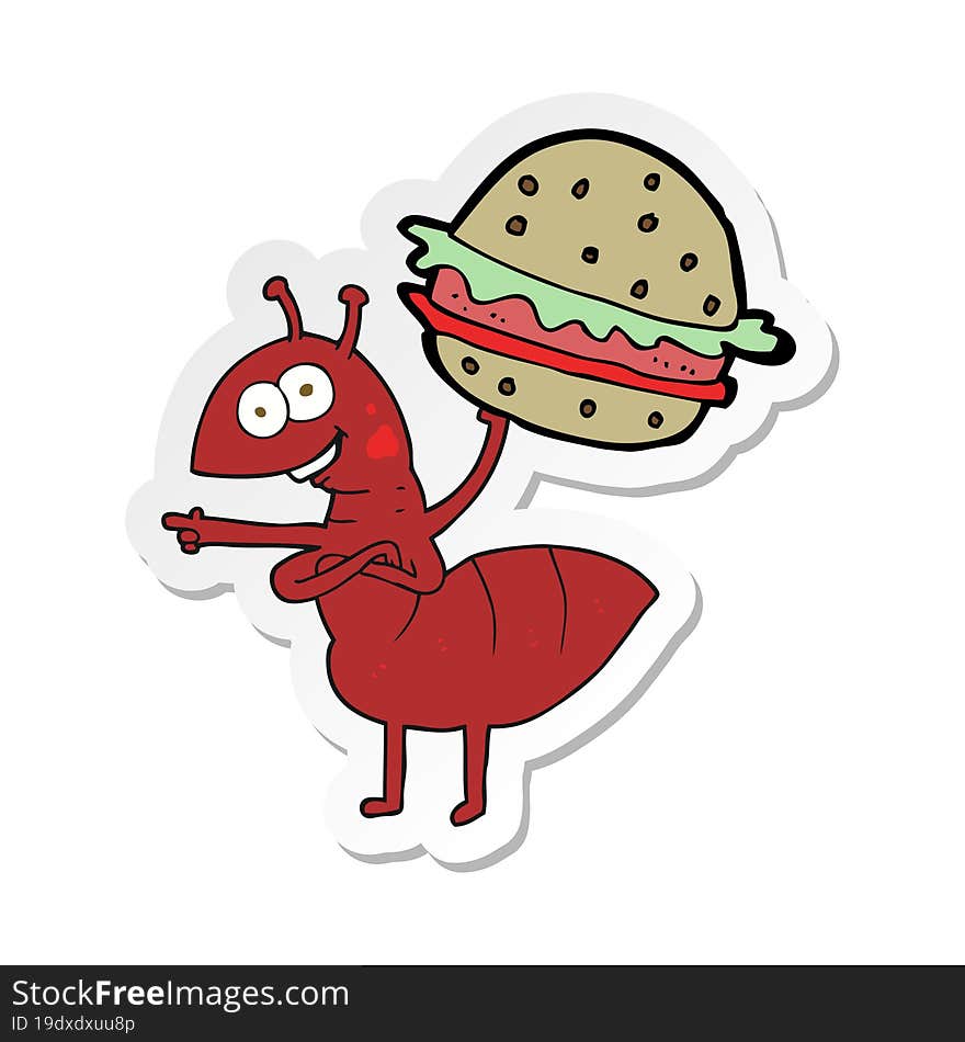 Sticker Of A Cartoon Ant Carrying Food