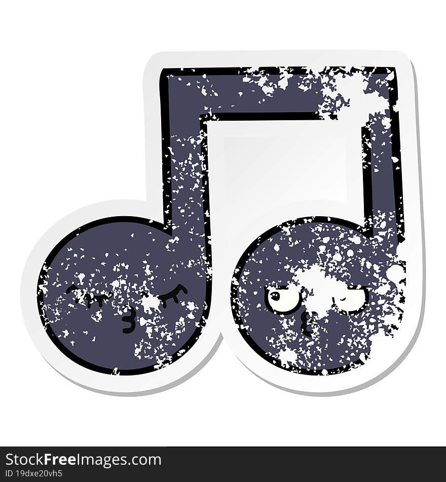 Distressed Sticker Of A Cute Cartoon Musical Note