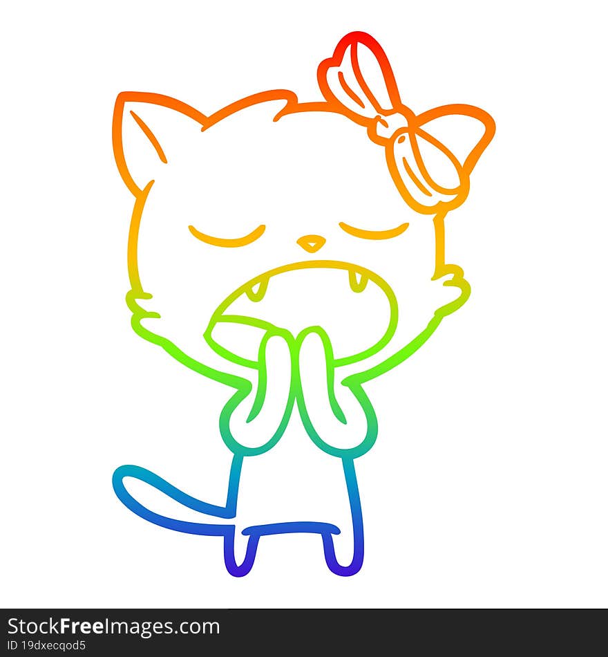 rainbow gradient line drawing cartoon yawning cat