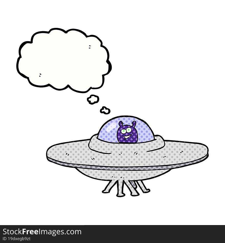 freehand drawn thought bubble cartoon flying saucer