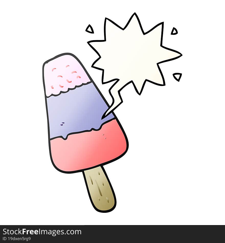 cartoon ice lolly and speech bubble in smooth gradient style