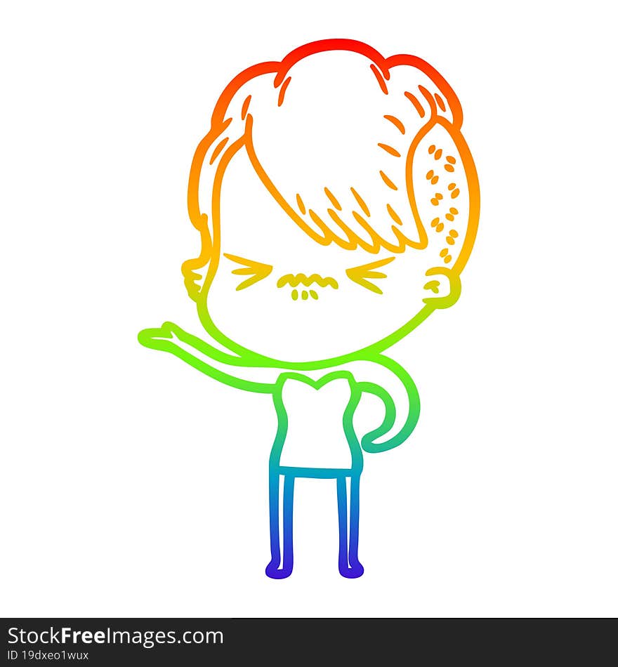 rainbow gradient line drawing cartoon annoyed hipster girl