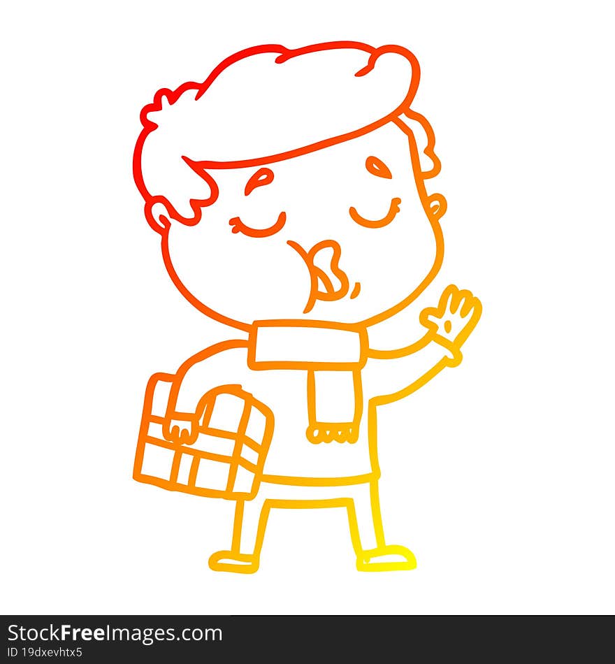 warm gradient line drawing of a cartoon man carol singing