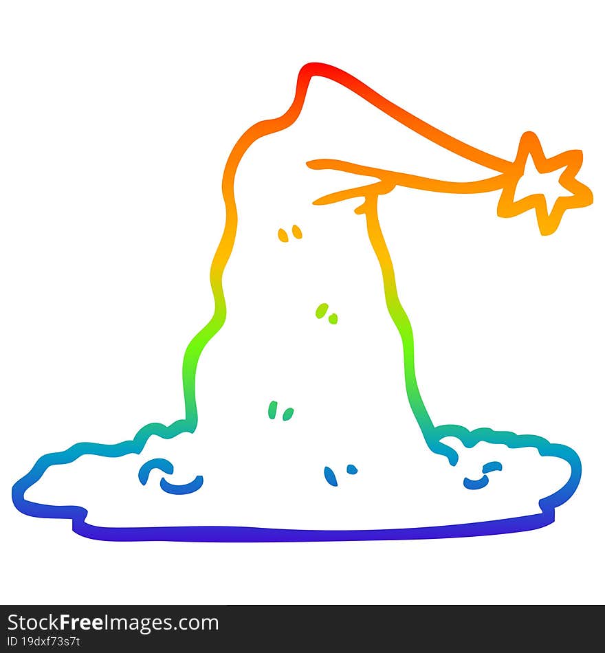 rainbow gradient line drawing of a cartoon wizard hat