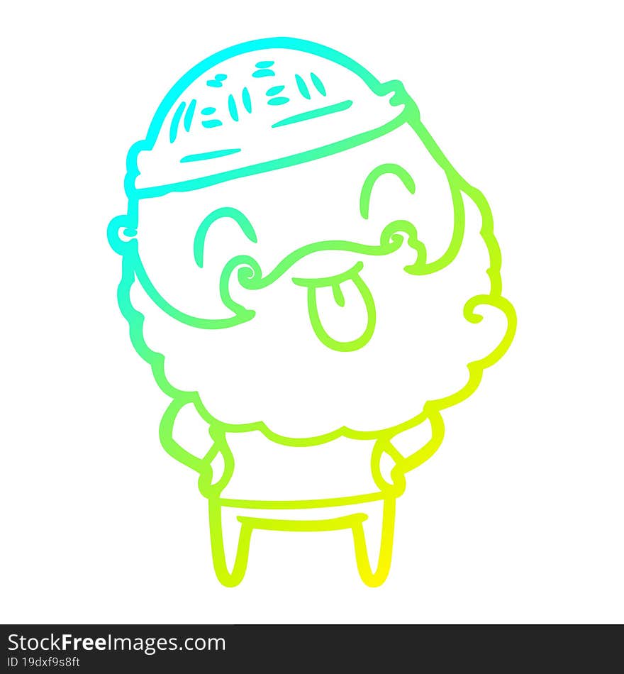 cold gradient line drawing man with beard sticking out tongue