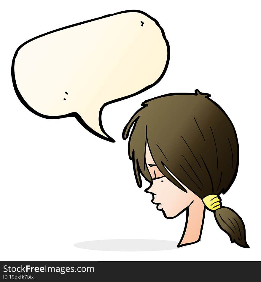 cartoon girl looking thoughtful with speech bubble