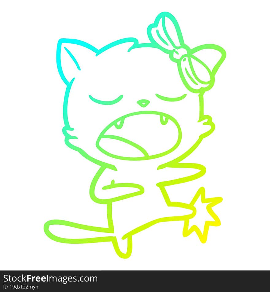 Cold Gradient Line Drawing Cartoon Kicking Cat