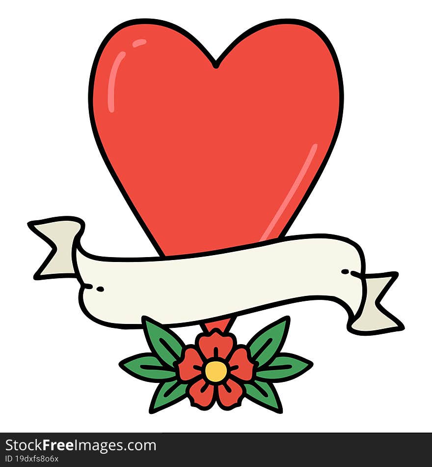 tattoo in traditional style of a heart and banner. tattoo in traditional style of a heart and banner