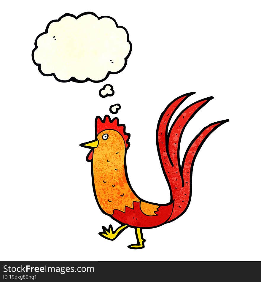 cartoon cockerel with thought bubble