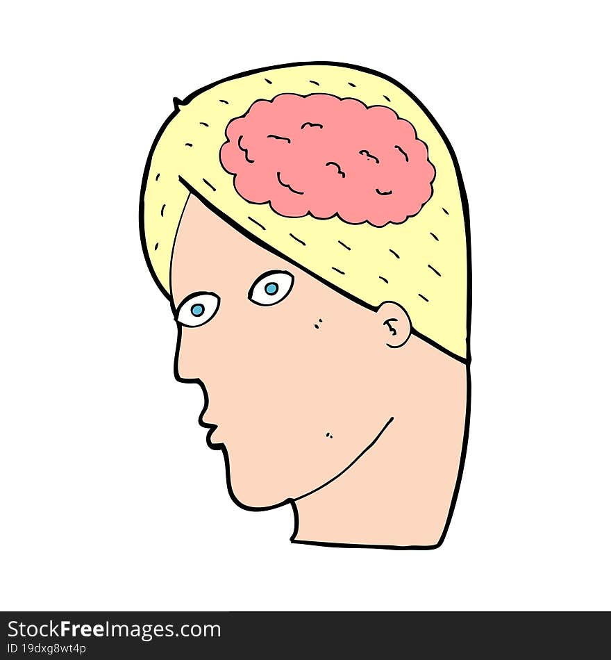 cartoon head with brain symbol