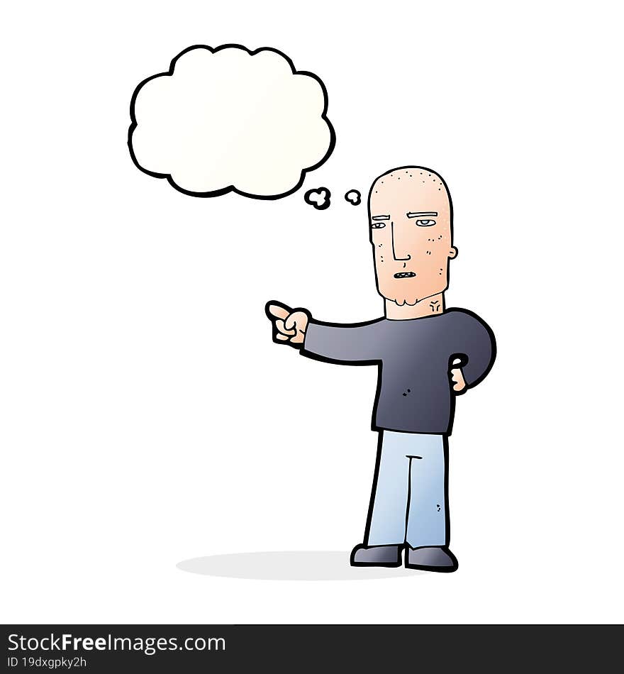 Cartoon Tough Guy Pointing With Thought Bubble