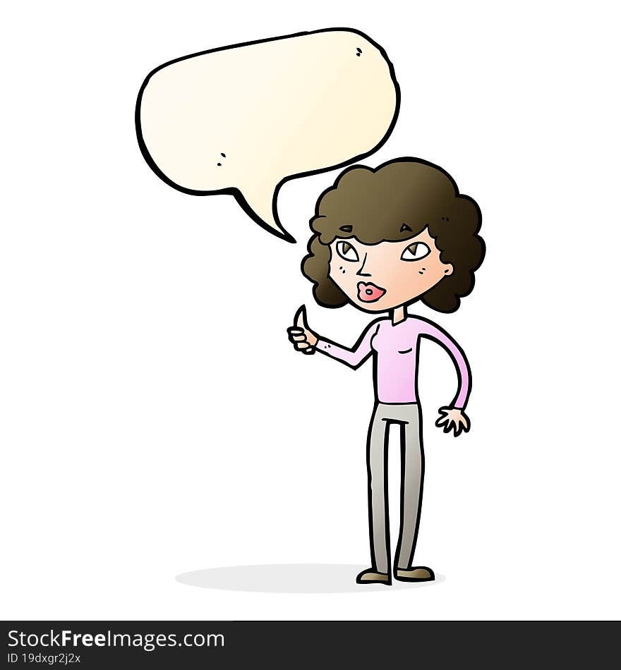 cartoon woman giving thumbs up symbol with speech bubble