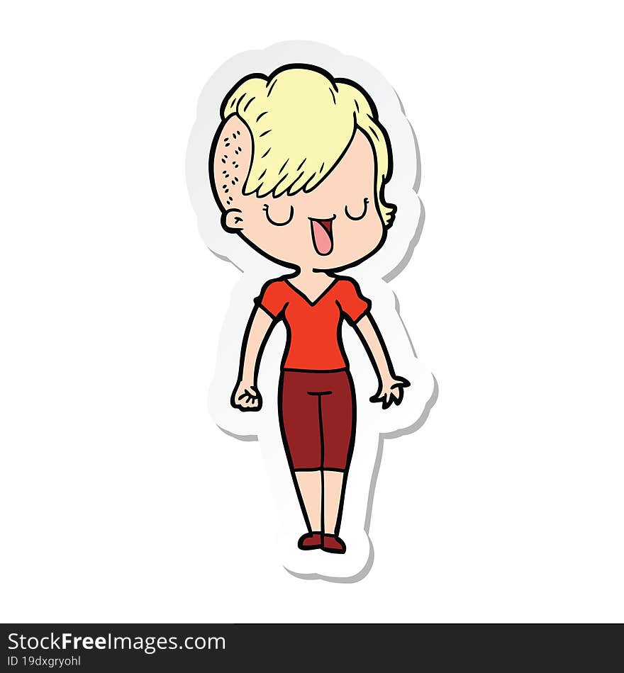 Sticker Of A Cute Cartoon Girl With Hipster Haircut