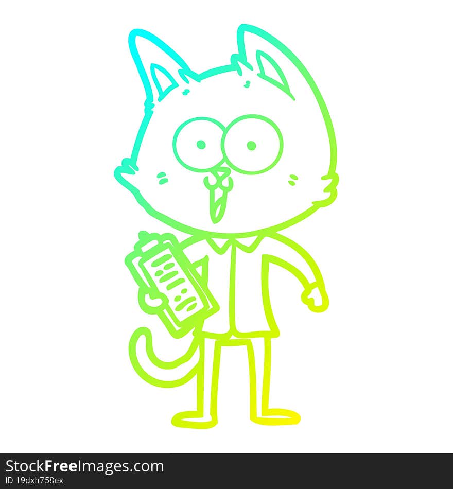 cold gradient line drawing of a funny cartoon cat wearing shirt and tie