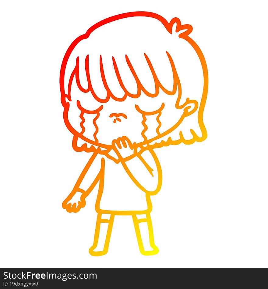 warm gradient line drawing of a cartoon woman crying