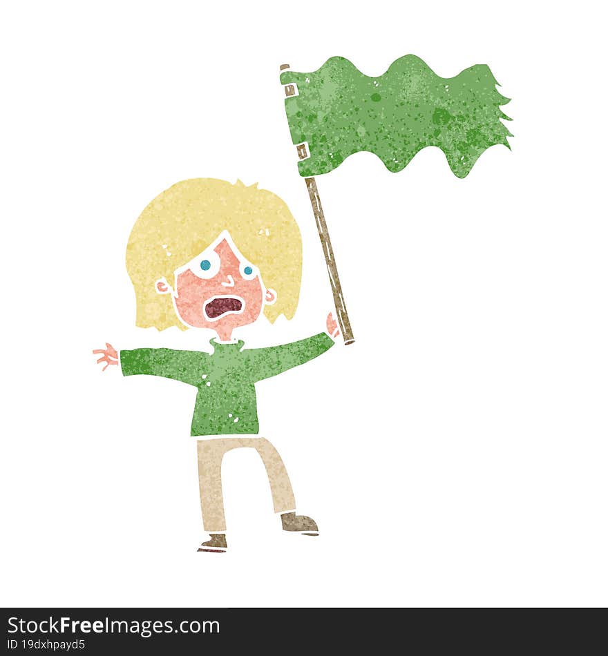 cartoon woman waving green flag