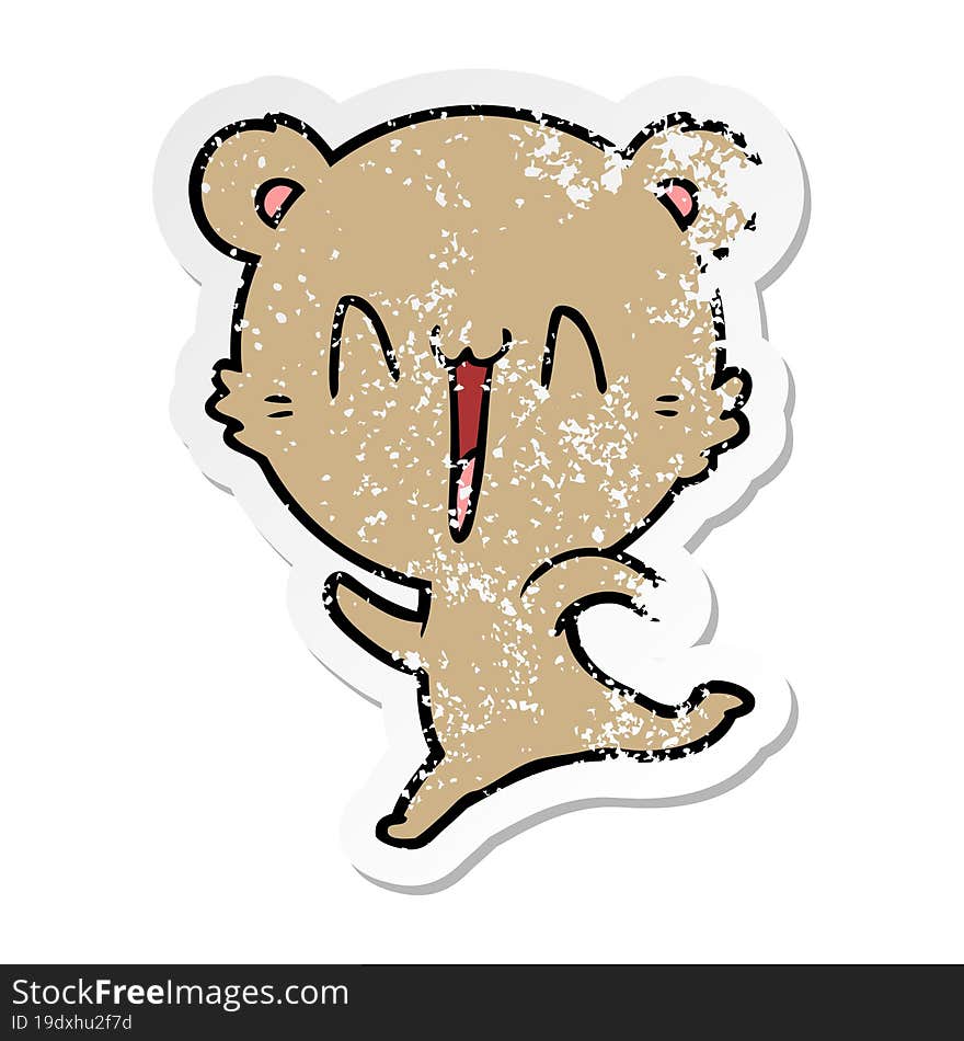 Distressed Sticker Of A Happy Bear Running Cartoon