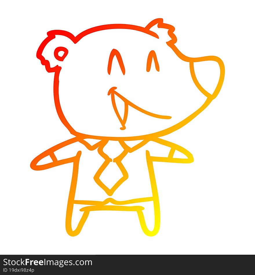 Warm Gradient Line Drawing Cartoon Bear In Shirt And Tie