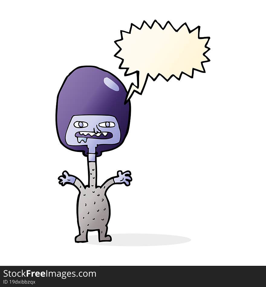 cartoon space alien with speech bubble