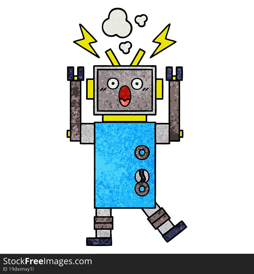 Retro Grunge Texture Cartoon Malfunctioning Robot