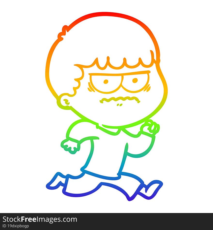 rainbow gradient line drawing of a cartoon angry man