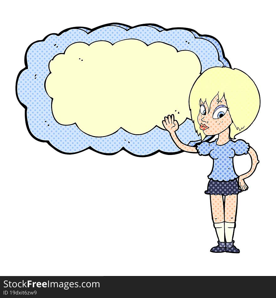 Cartoon Woman With Cloud Text Space