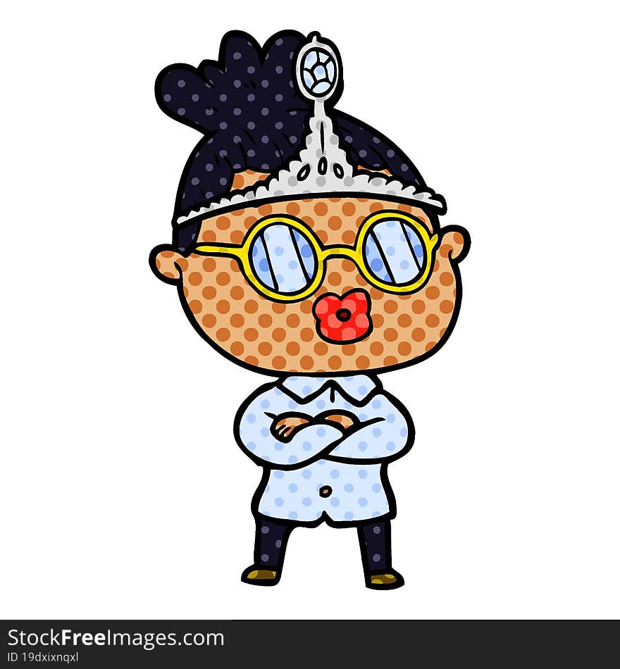 cartoon woman wearing spectacles and tiara. cartoon woman wearing spectacles and tiara