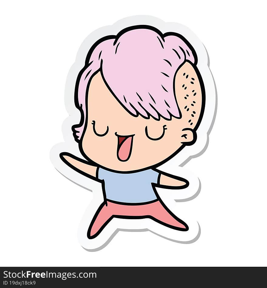 Sticker Of A Cute Cartoon Girl With Hipster Haircut