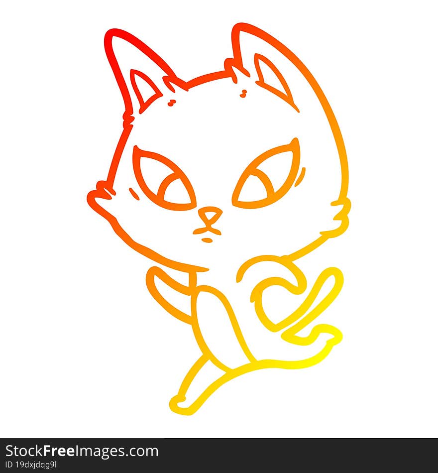 warm gradient line drawing confused cartoon cat