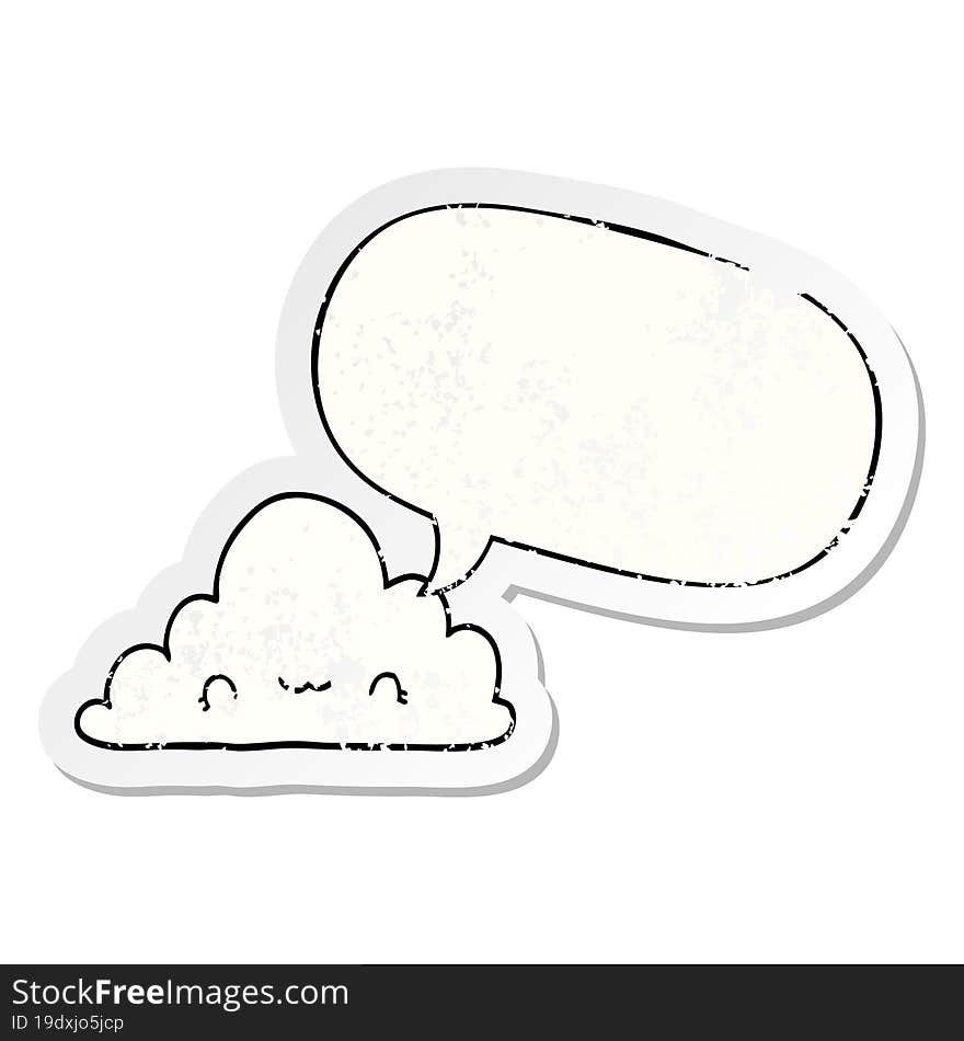 cute cartoon cloud and speech bubble distressed sticker