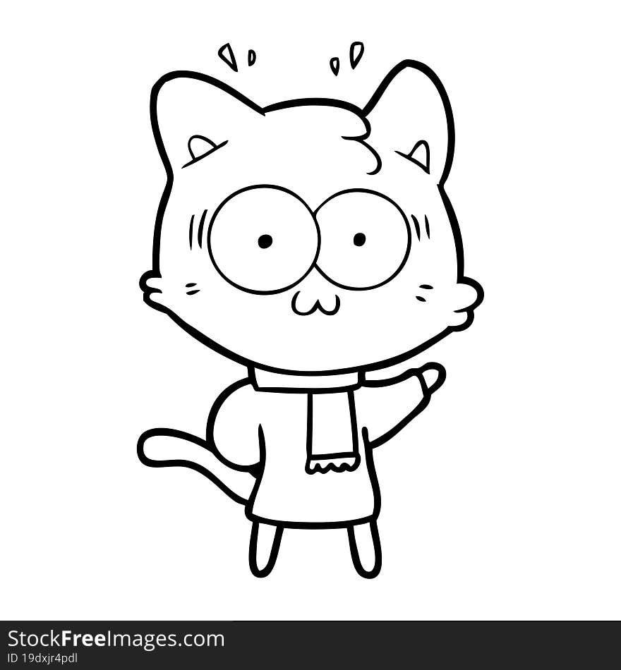 cartoon surprised cat wearing warm winter clothes. cartoon surprised cat wearing warm winter clothes