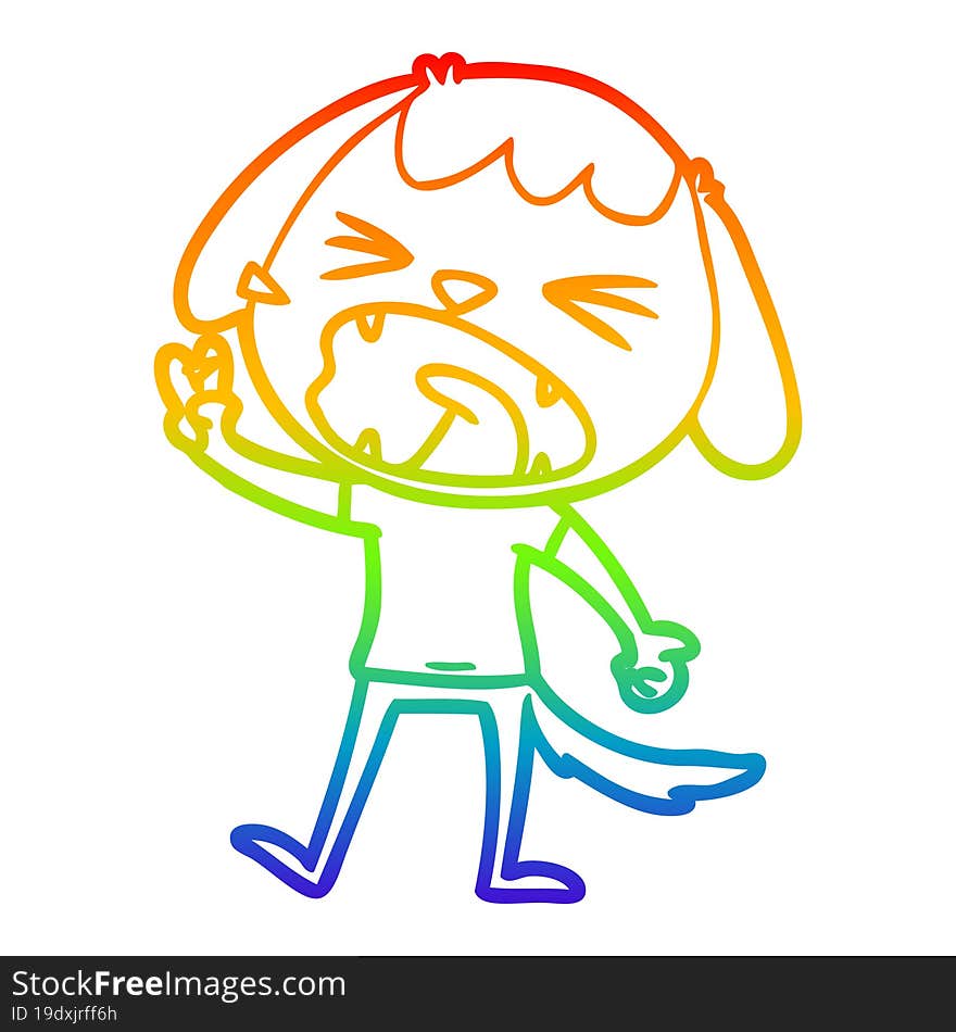 rainbow gradient line drawing of a cute cartoon dog barking