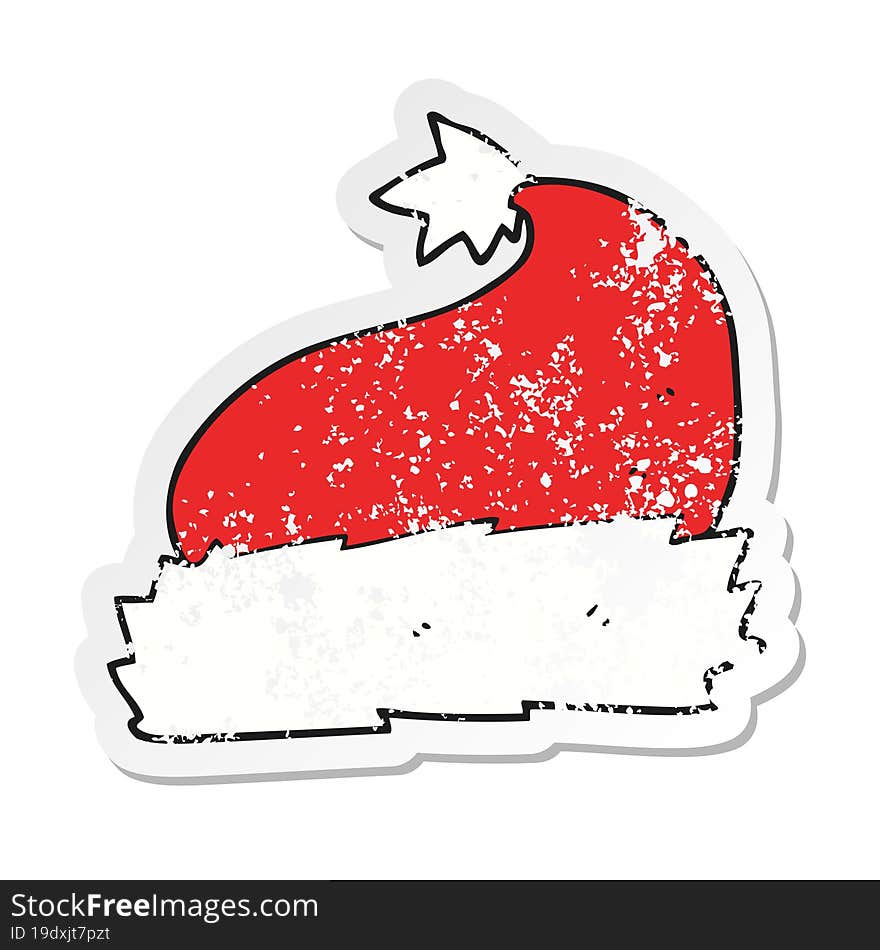 retro distressed sticker of a cartoon christmas hat