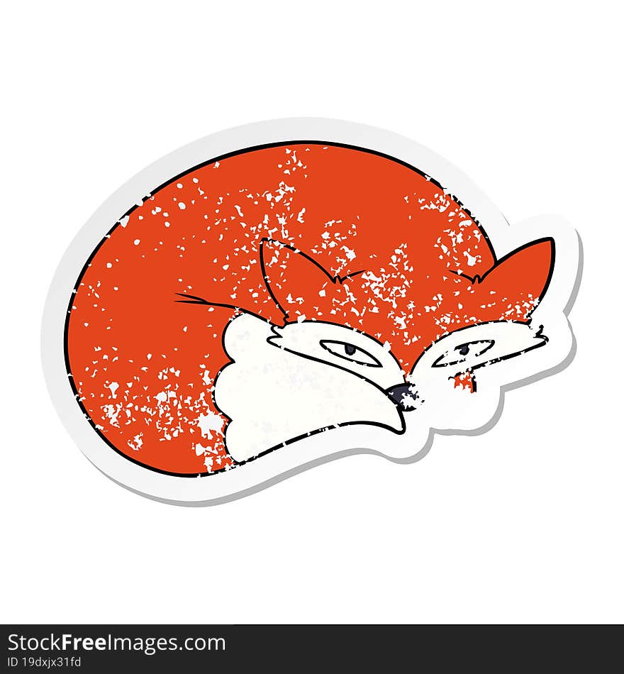 distressed sticker of a cartoon curled up fox