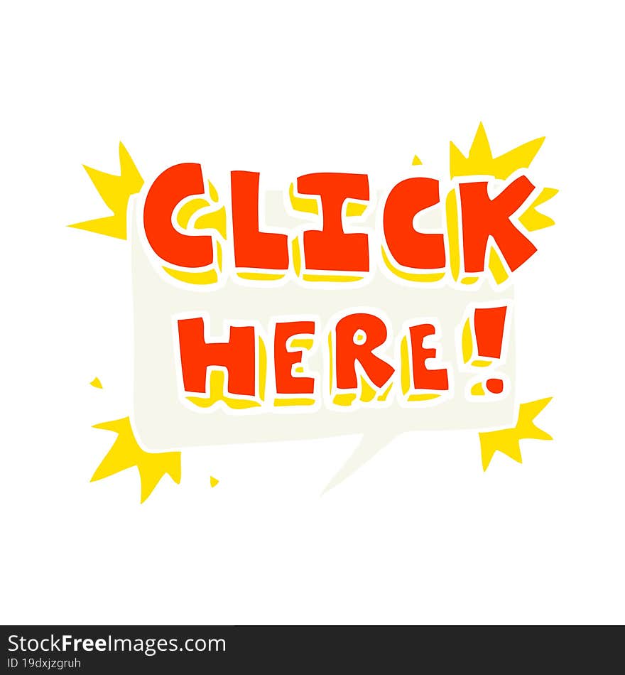 flat color illustration of click here sign. flat color illustration of click here sign