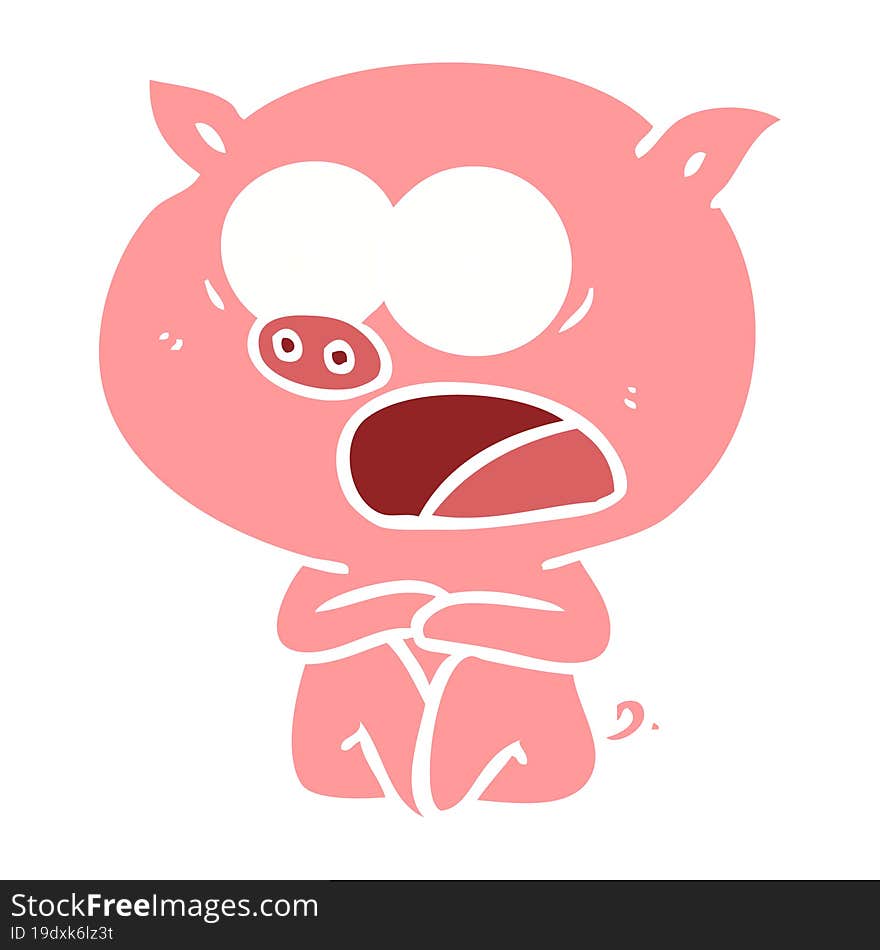 shocked flat color style cartoon pig sitting down