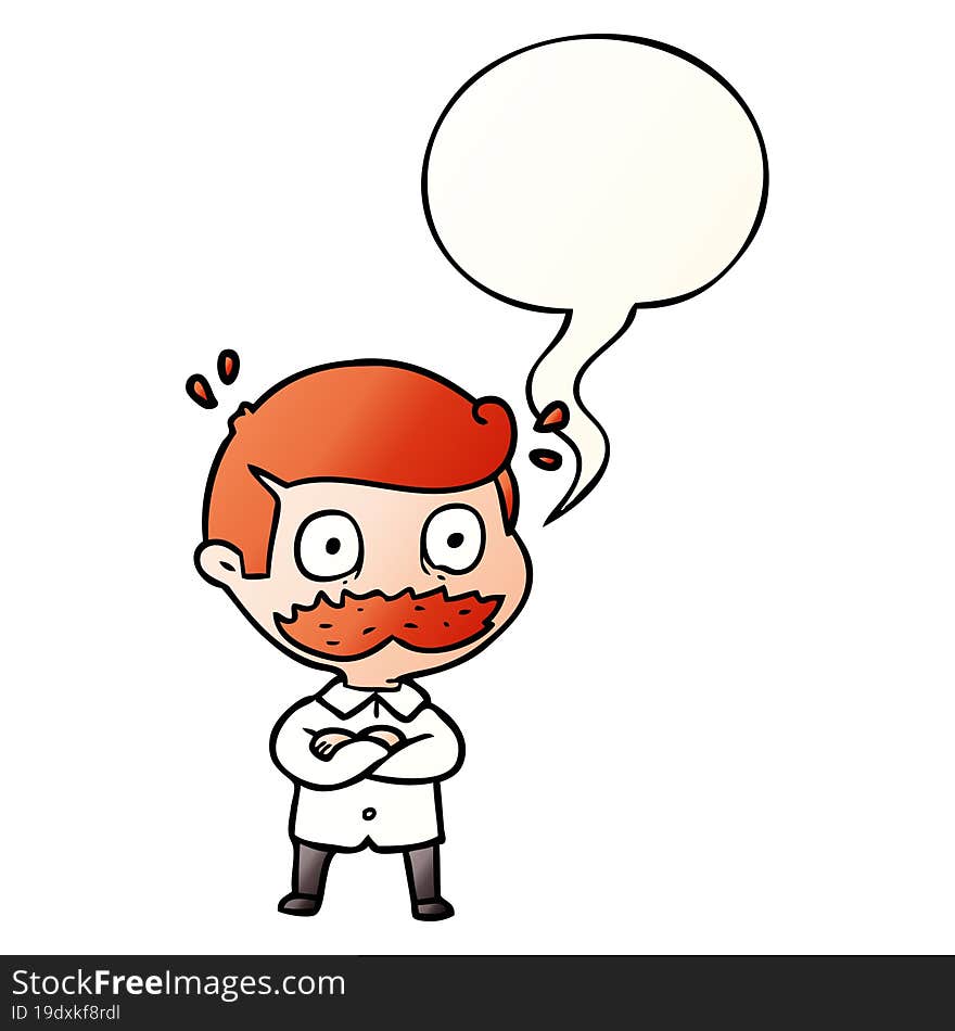 Cartoon Man And Mustache Shocked And Speech Bubble In Smooth Gradient Style