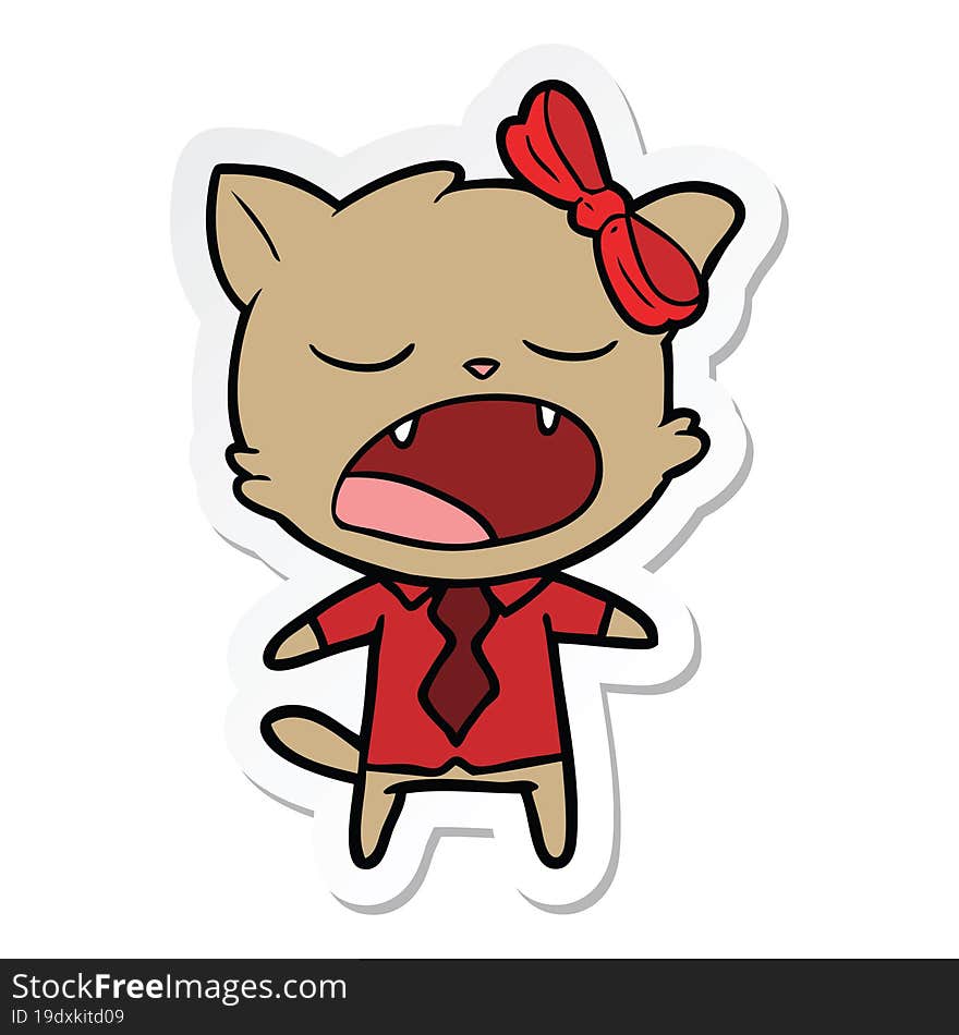 Sticker Of A Cartoon Yawning Cat