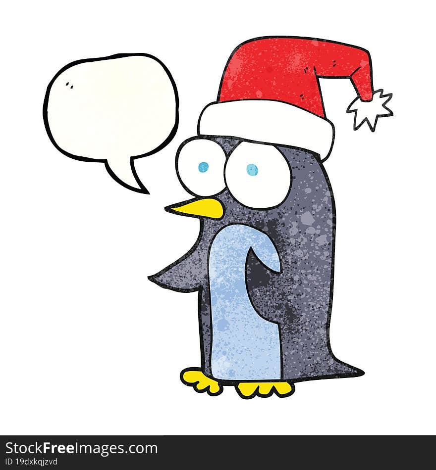 speech bubble textured cartoon christmas penguin