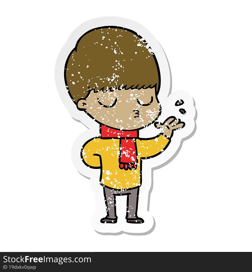 distressed sticker of a cartoon calm boy